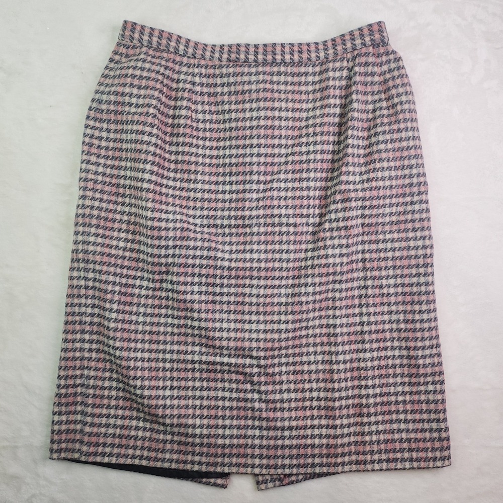 Vintage 90s Pendleton 100% Pure Virgin Wool Skirt 16P Pink Houndstooth Tweed